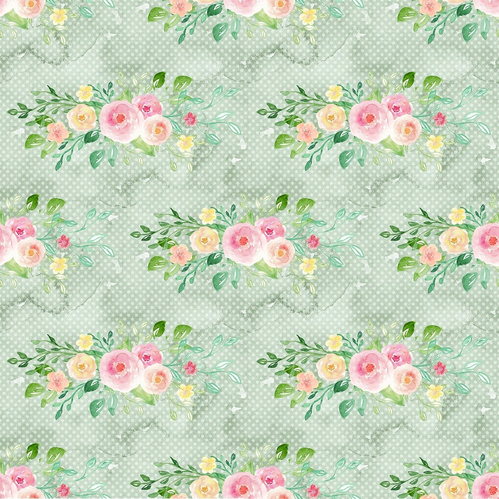 Decorative Wild Flower on Small Polka Dot Fabric - Green