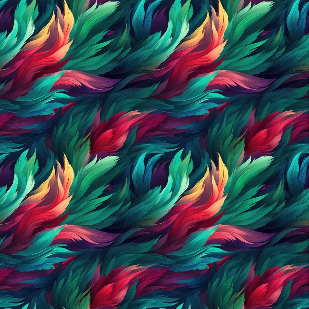 Deep Colorful Feather Fabric