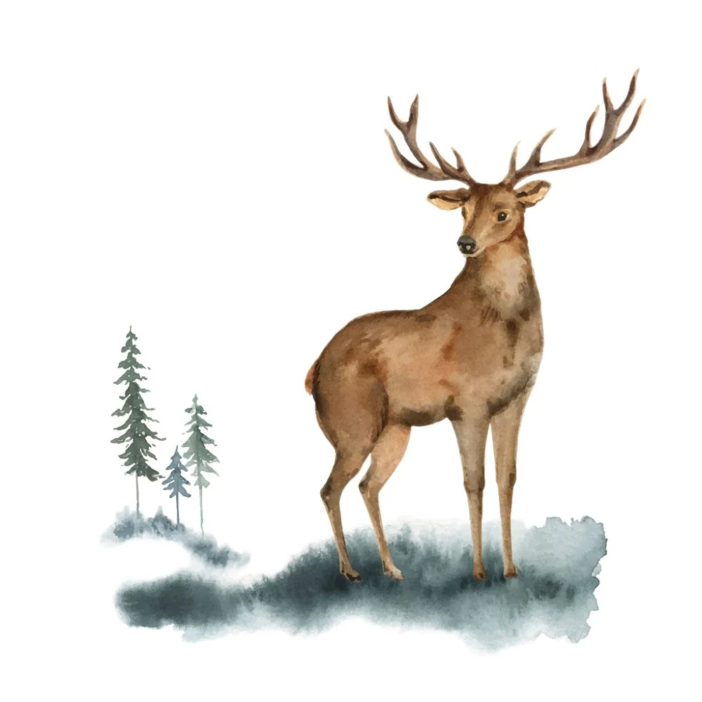 Deer & Landscape Fabric Panel - Brown