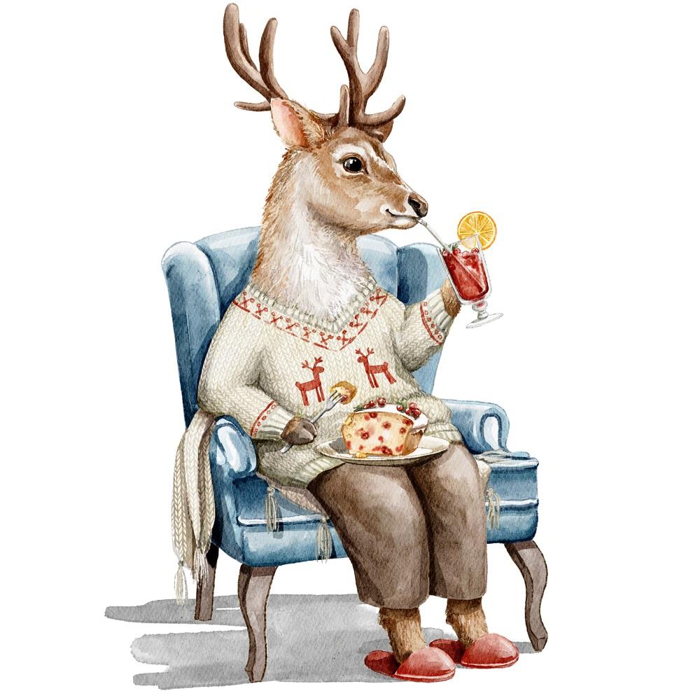 Deer Sipping Drink Fabric Panel