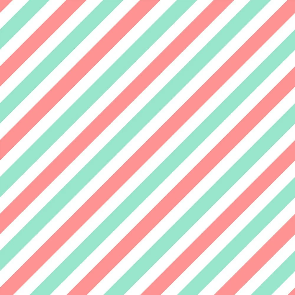 Diagonal Stripe Fabric - Mint/Coral