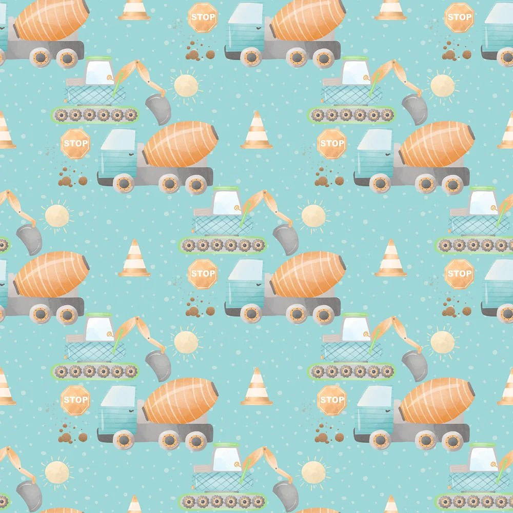 Diggers Excavators and Trucks Fabric - Blue