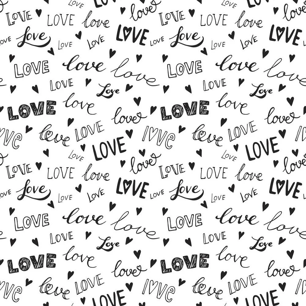 Digitally Printed Black & White Romantic Love Fabric
