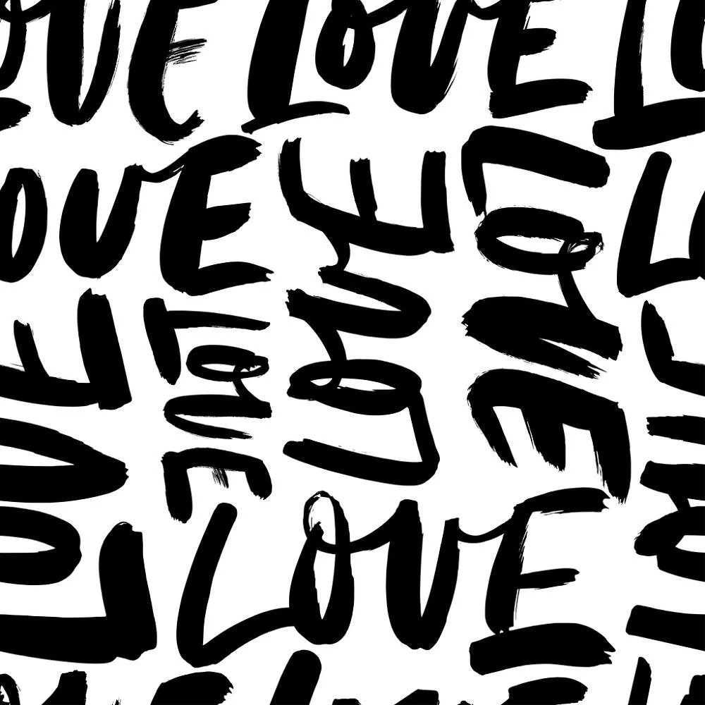 Digitally Printed Calligraphy Tossed Love Fabric