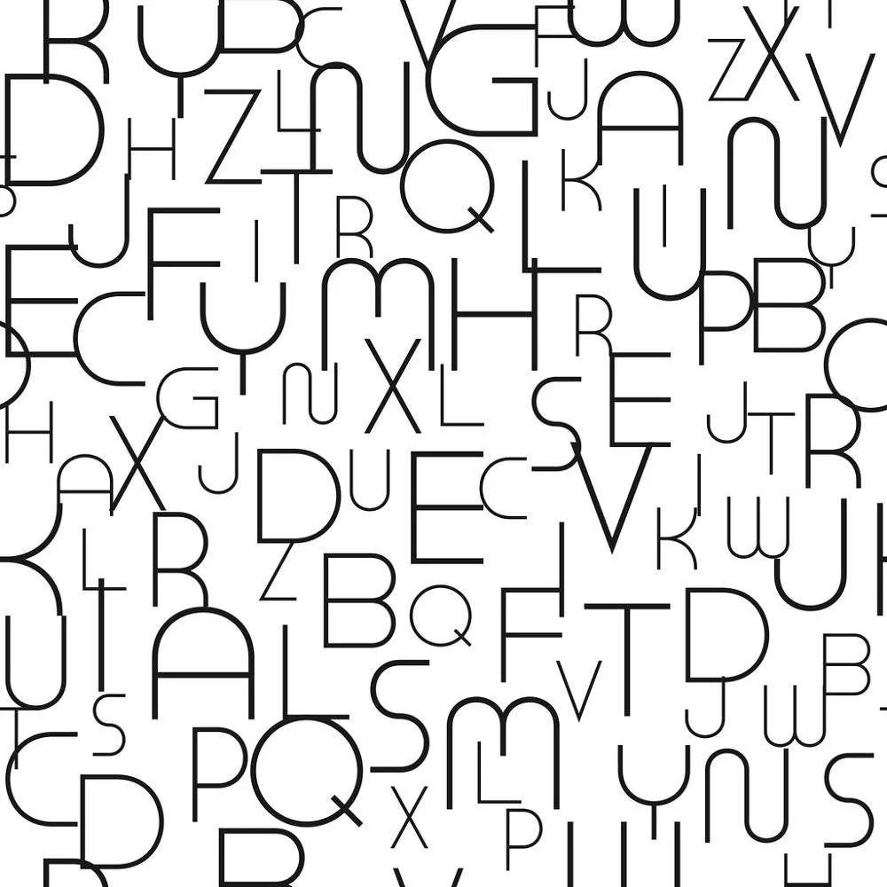 Digitally Printed Curved Font Alphabet Fabric
