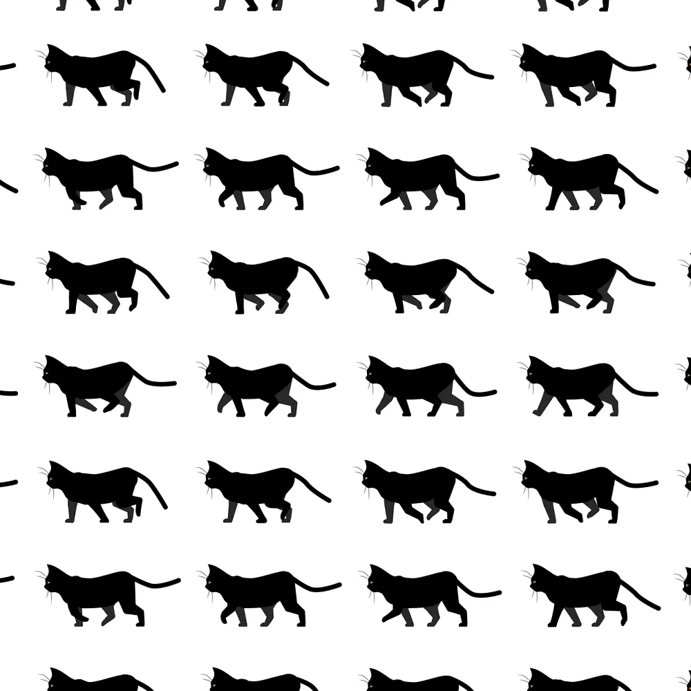 Digitally Printed Large Cat Silhouettes Fabric