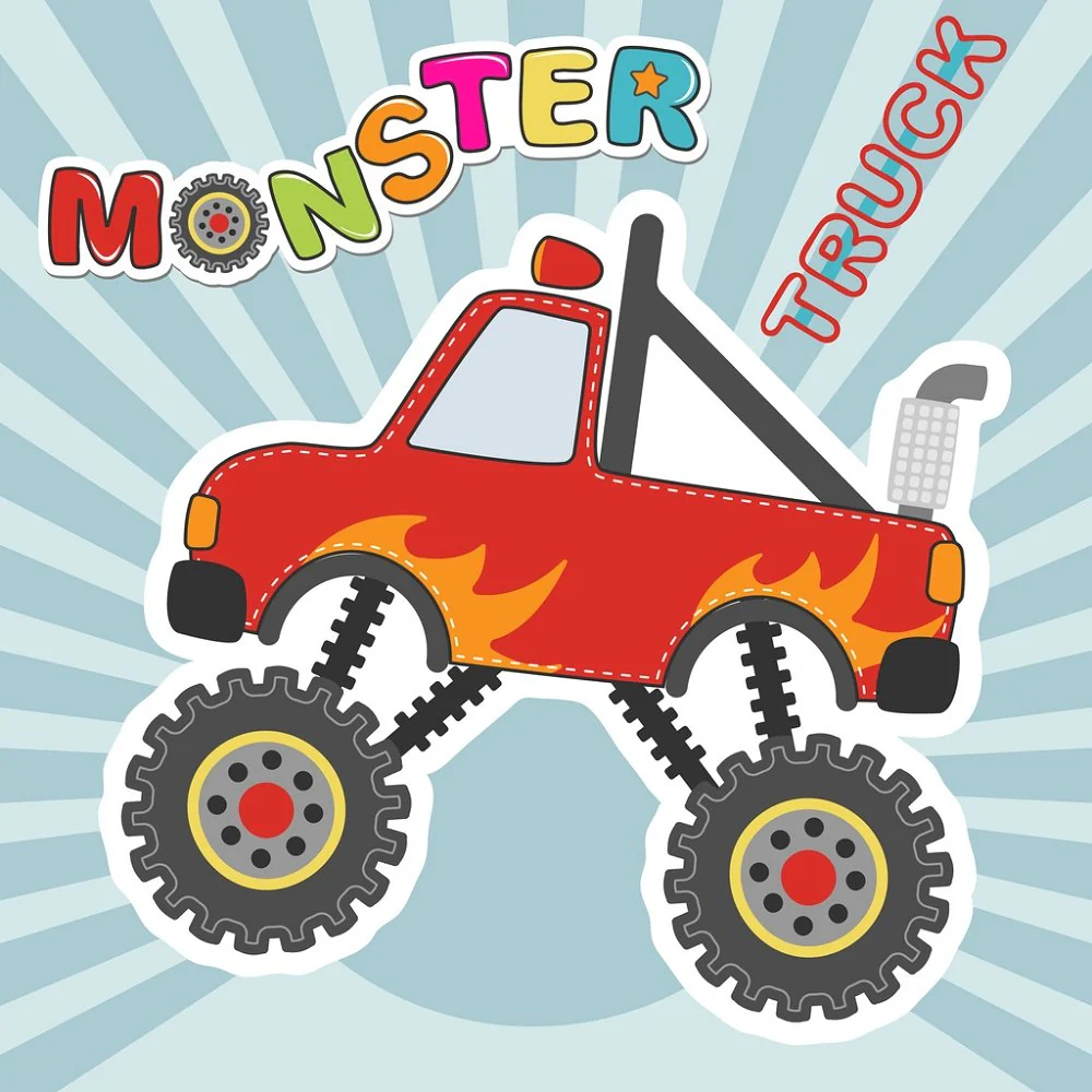 Digitally Printed Red Monster Truck Fabric Panel