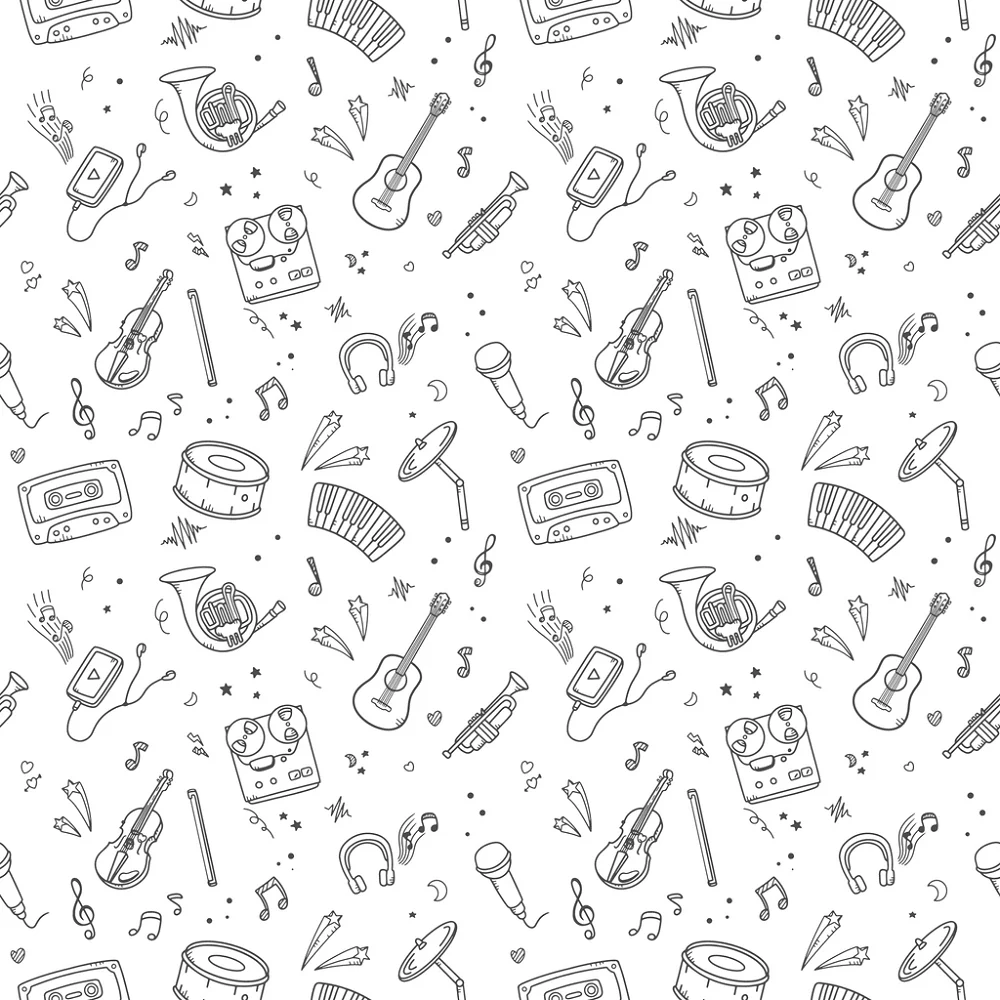 Digitally Printed Small Musical Instruments Fabric