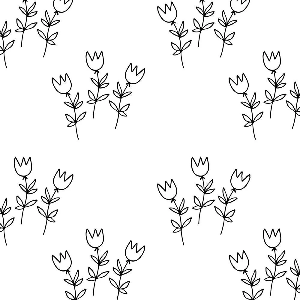Digitally Printed Small Sketched Tulips Fabric