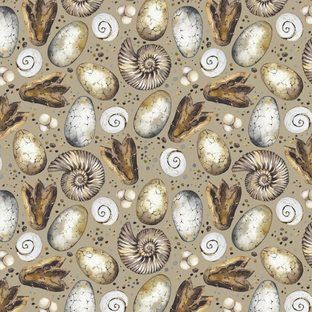 Dinosaur Fossils Fabric - Tan