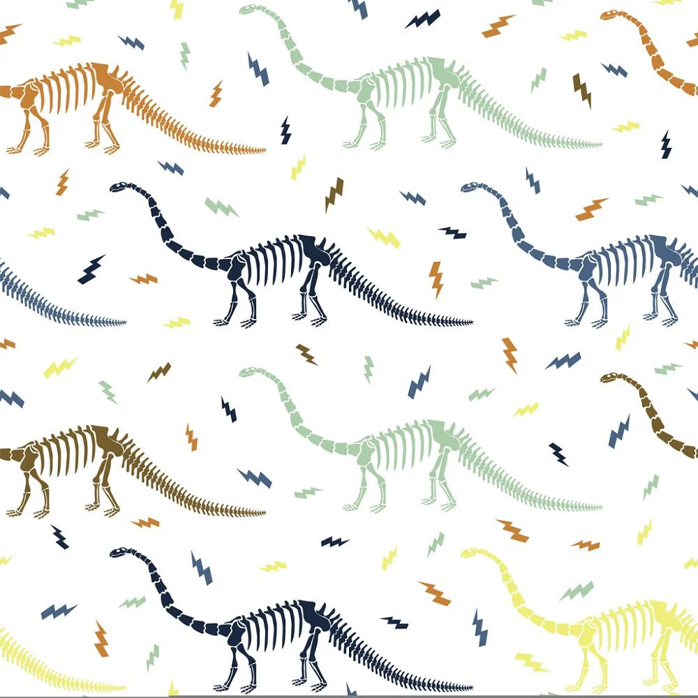 Dinosaur Skeletons & lightning Fabric