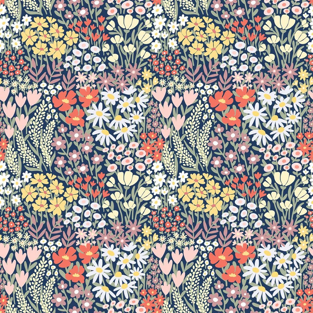 Ditsy Meadow Wildflowers Fabric - Blue