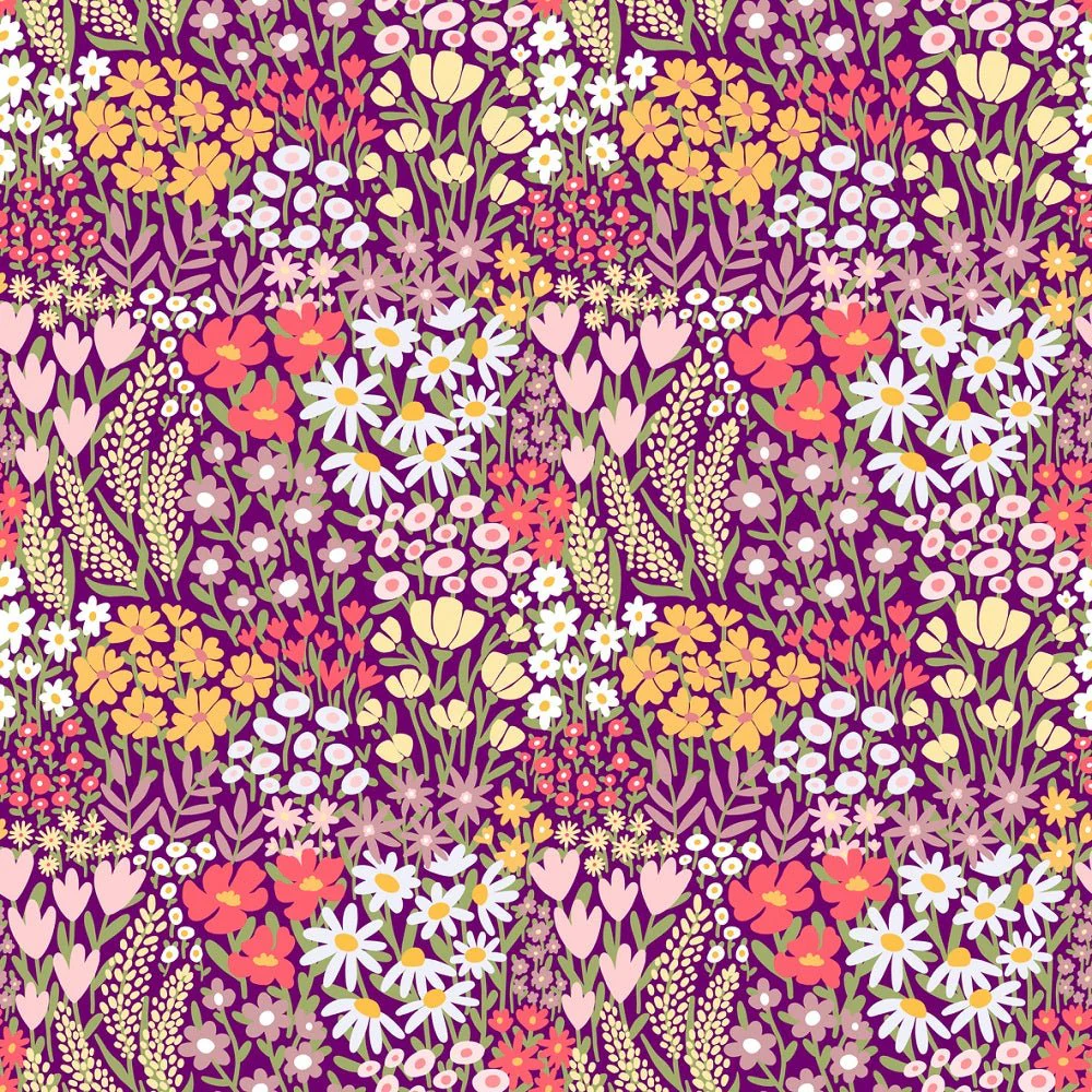 Ditsy Meadow Wildflowers Fabric - Purple