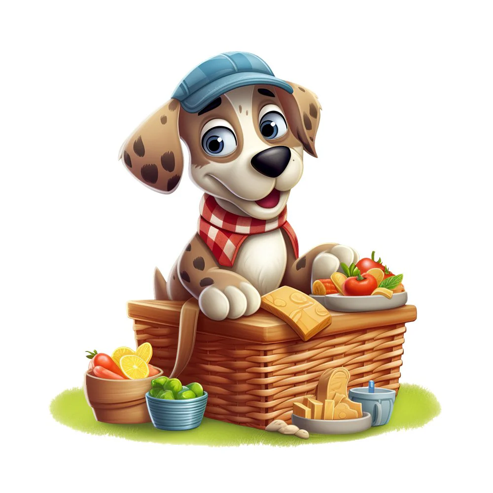 Dog On A Picnic #5 Fabric Panel