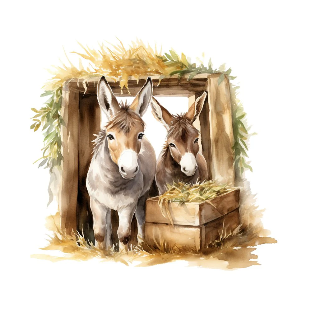 Donkey's in a Stable Fabric Panel