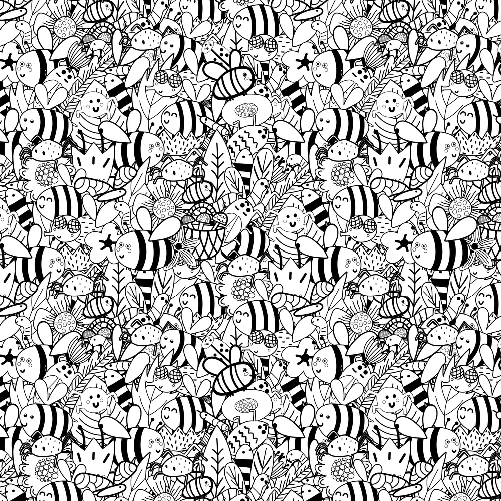 Doodle Insects Fabric - Black