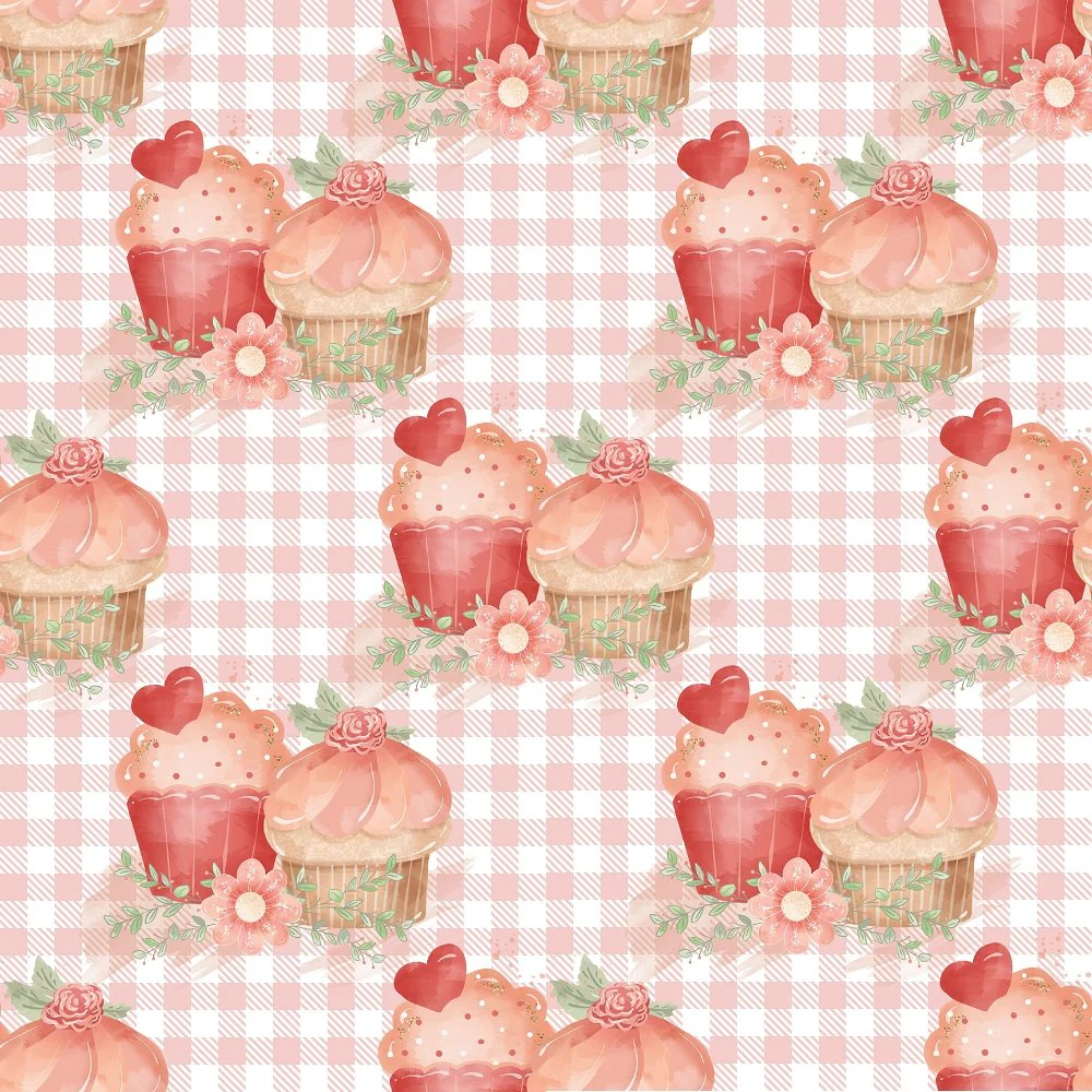 Double Cupcake on Checkered Fabric - Pink