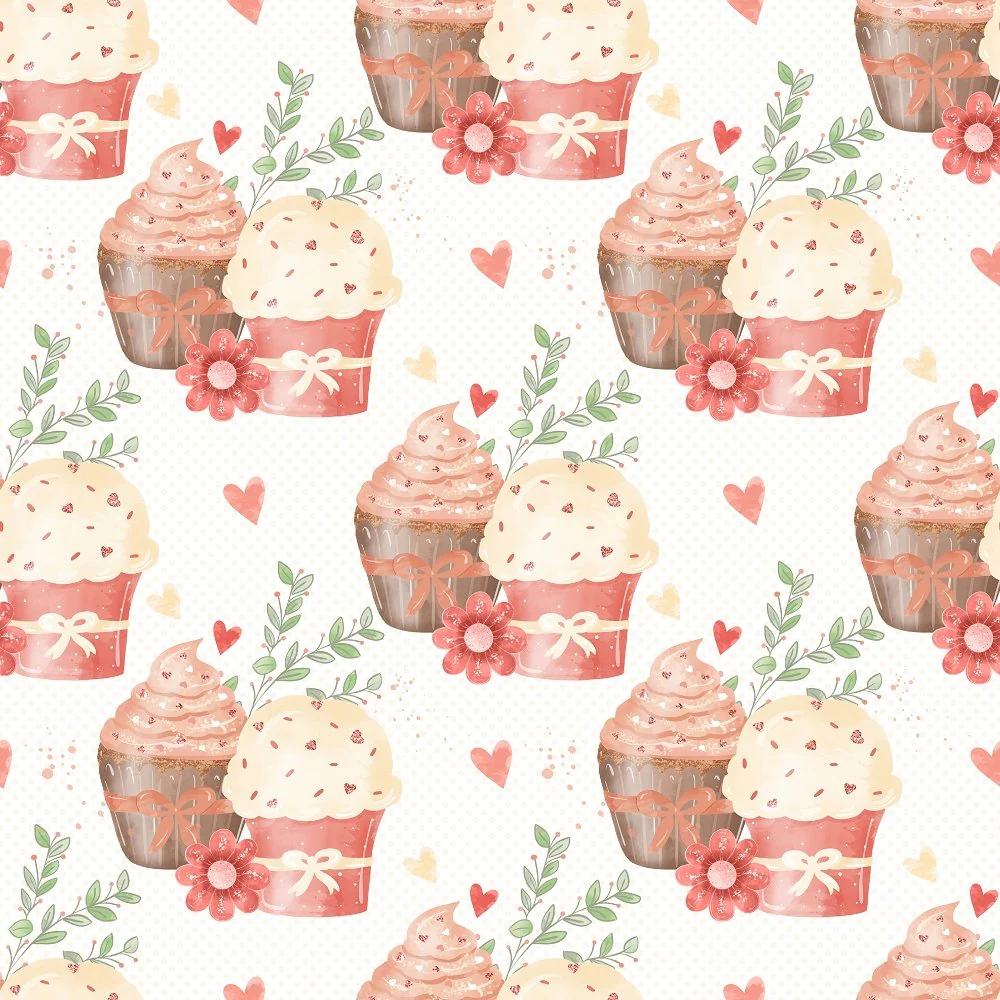 Double Cupcake on Polka Dot Fabric - White