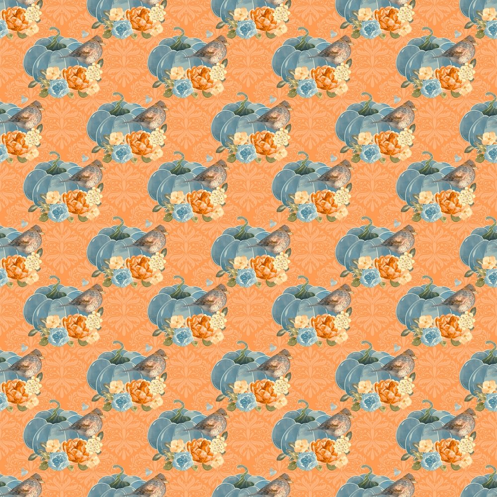 Dourado Adamascado Pumpkin & Birds Fabric - Orange