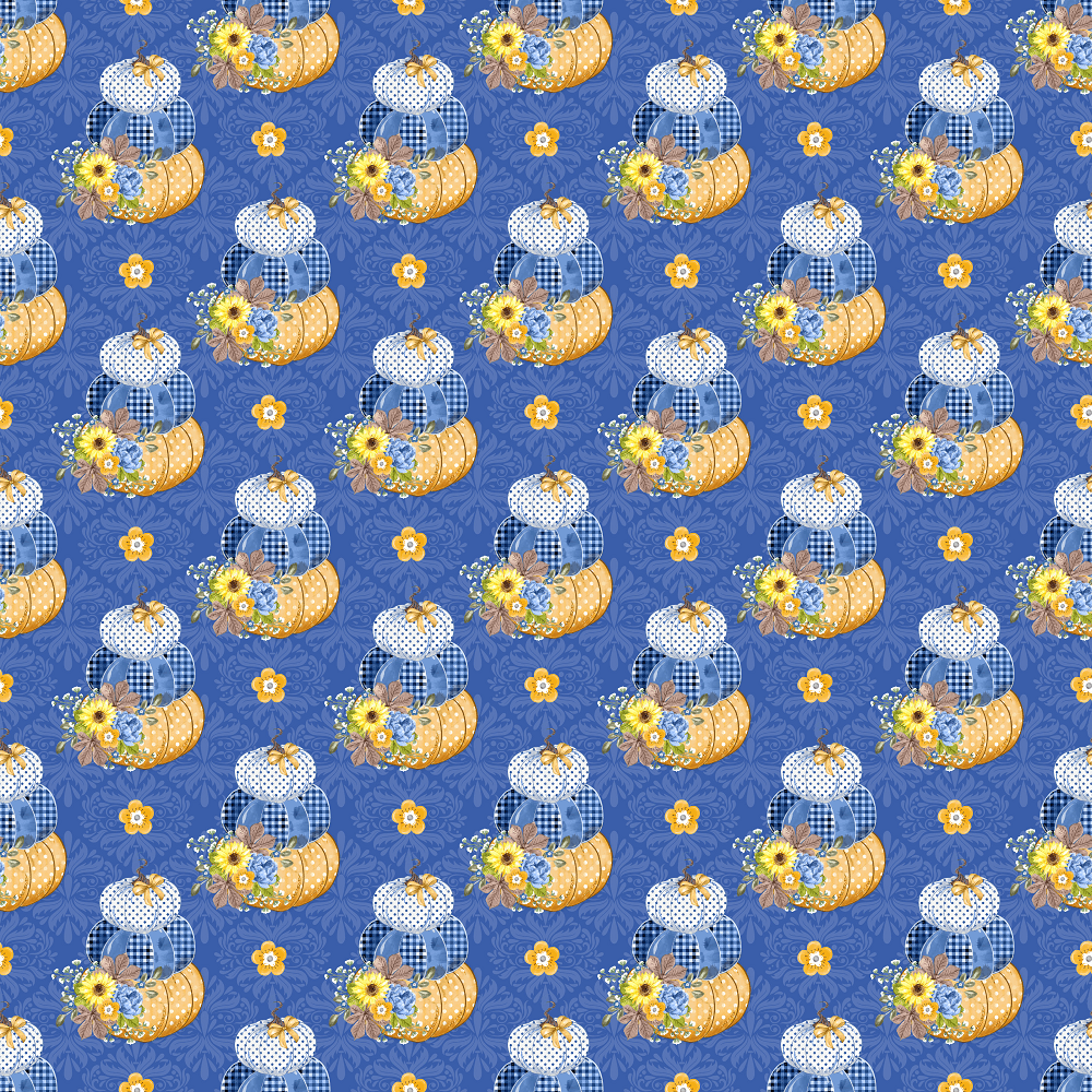 Dourado Adamascado Stacked Pumpkins Fabric - Blue