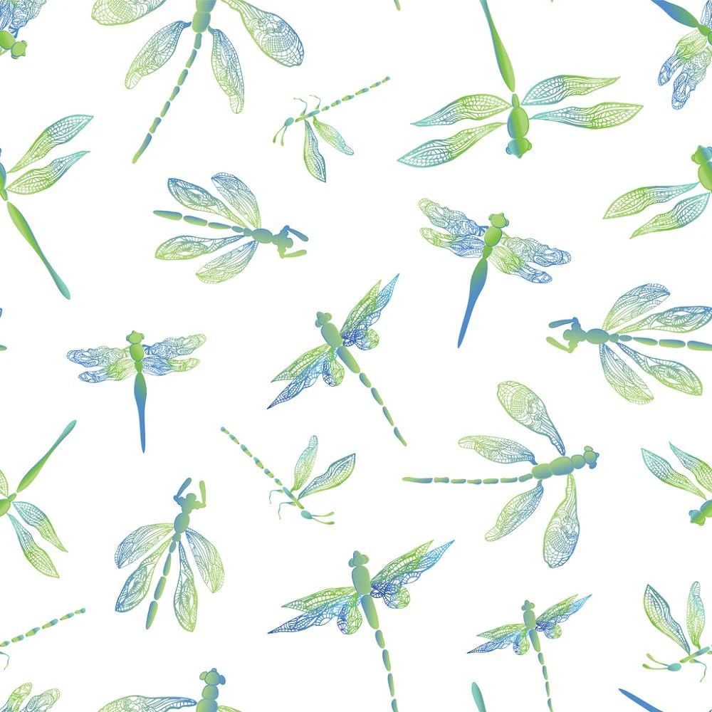 Dragonflies Blue and Green Gradient Fabric