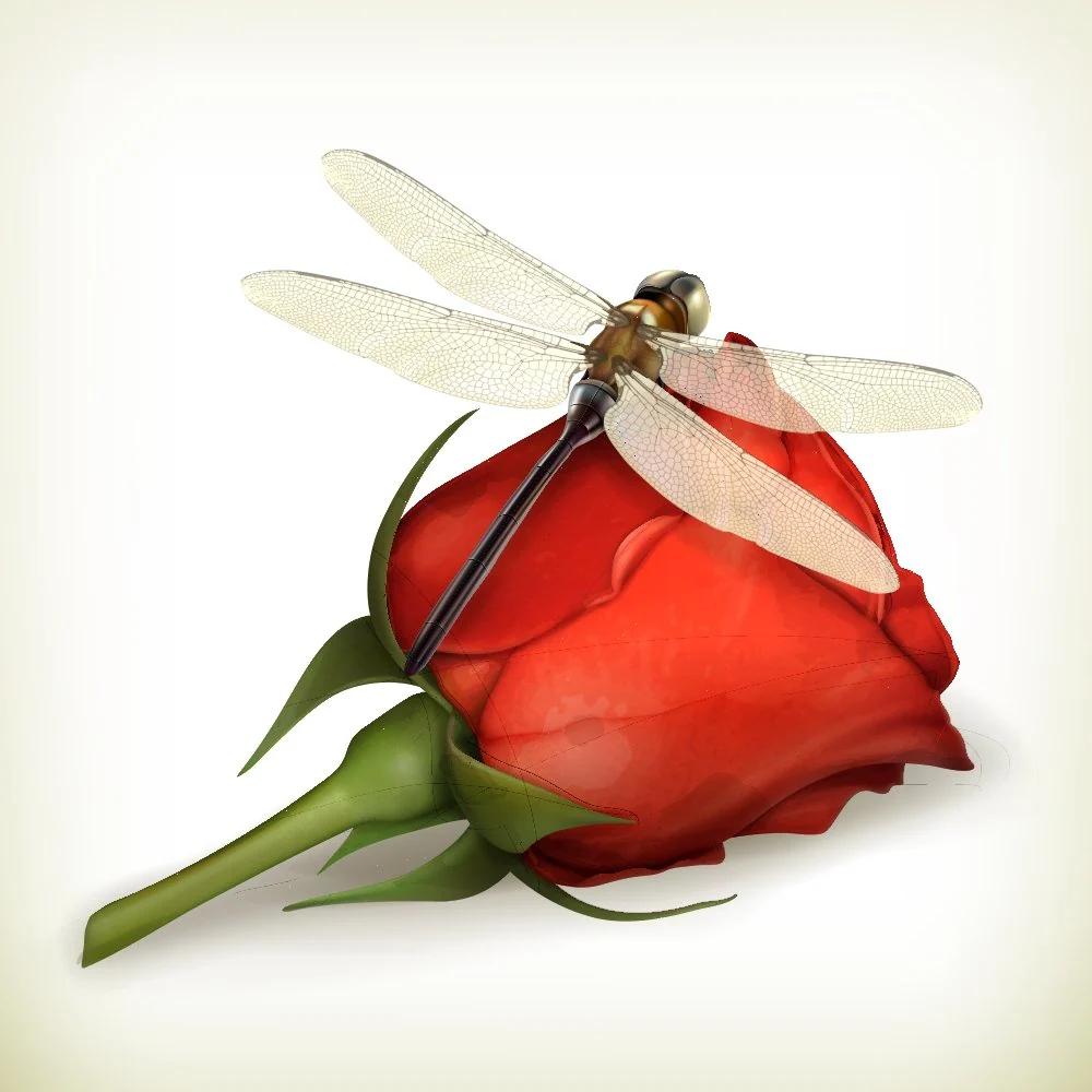 Dragonfly and Rose Fabric Panel