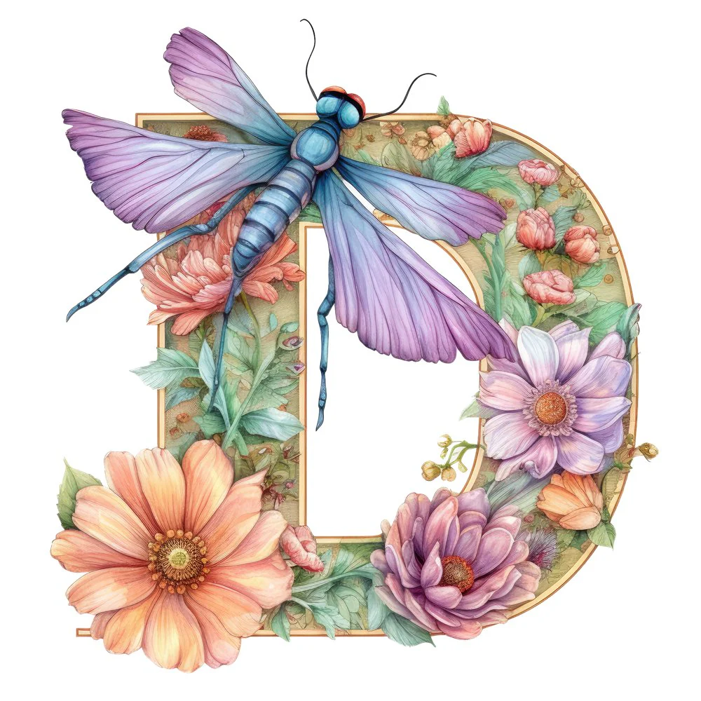 Dragonfly Flower ''D'' Fabric Panel