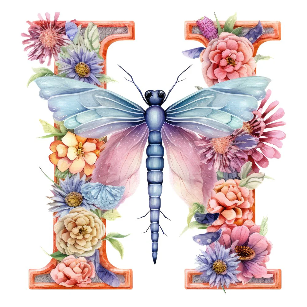 Dragonfly Flower ''H'' Fabric Panel