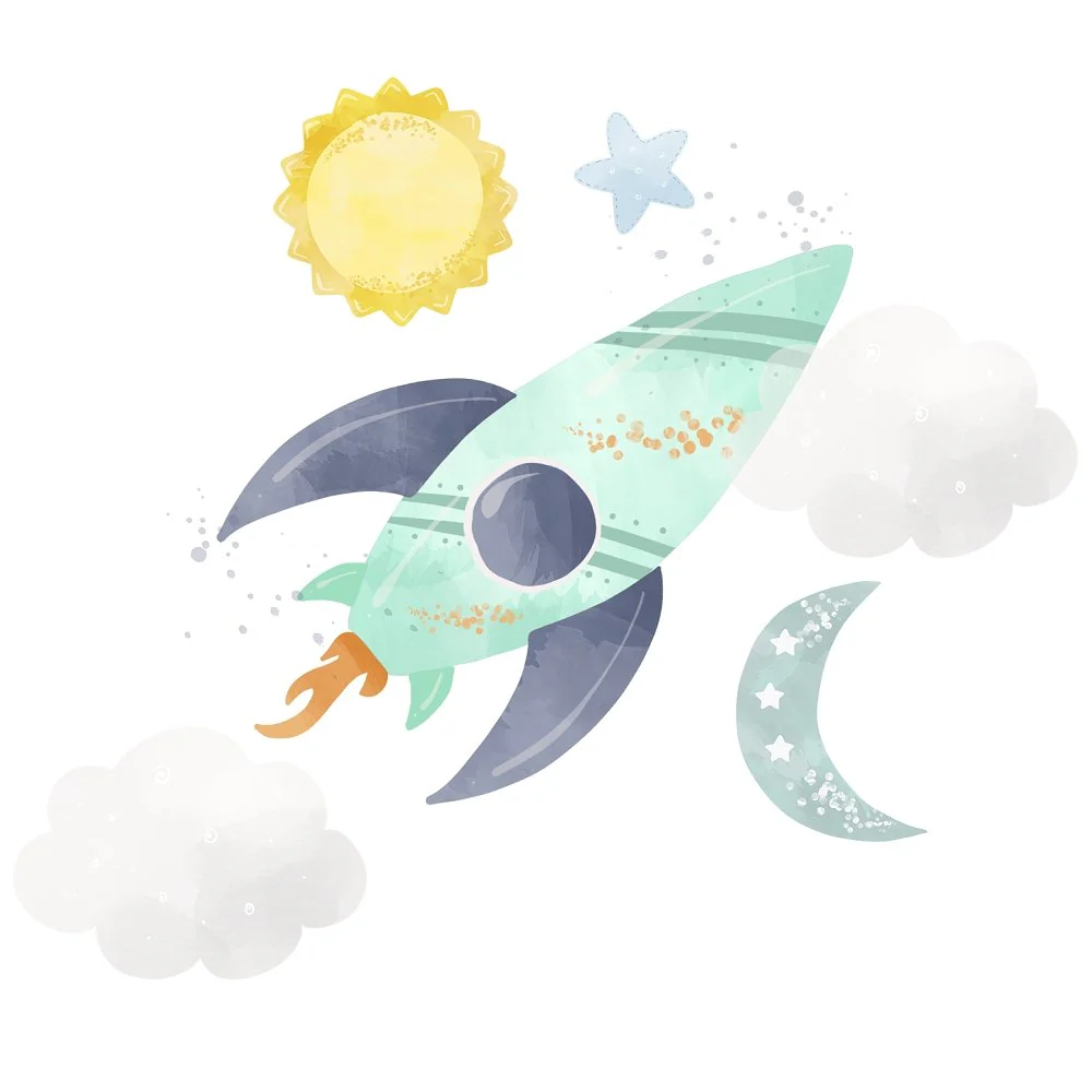 Dreams of Outerspace Shooting Rocket Fabric Panel