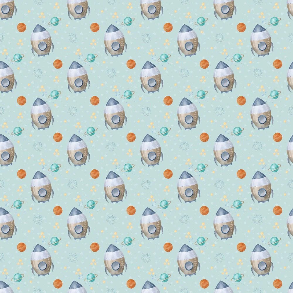 Dreams of Outerspace Shuttles Fabric - Light Blue