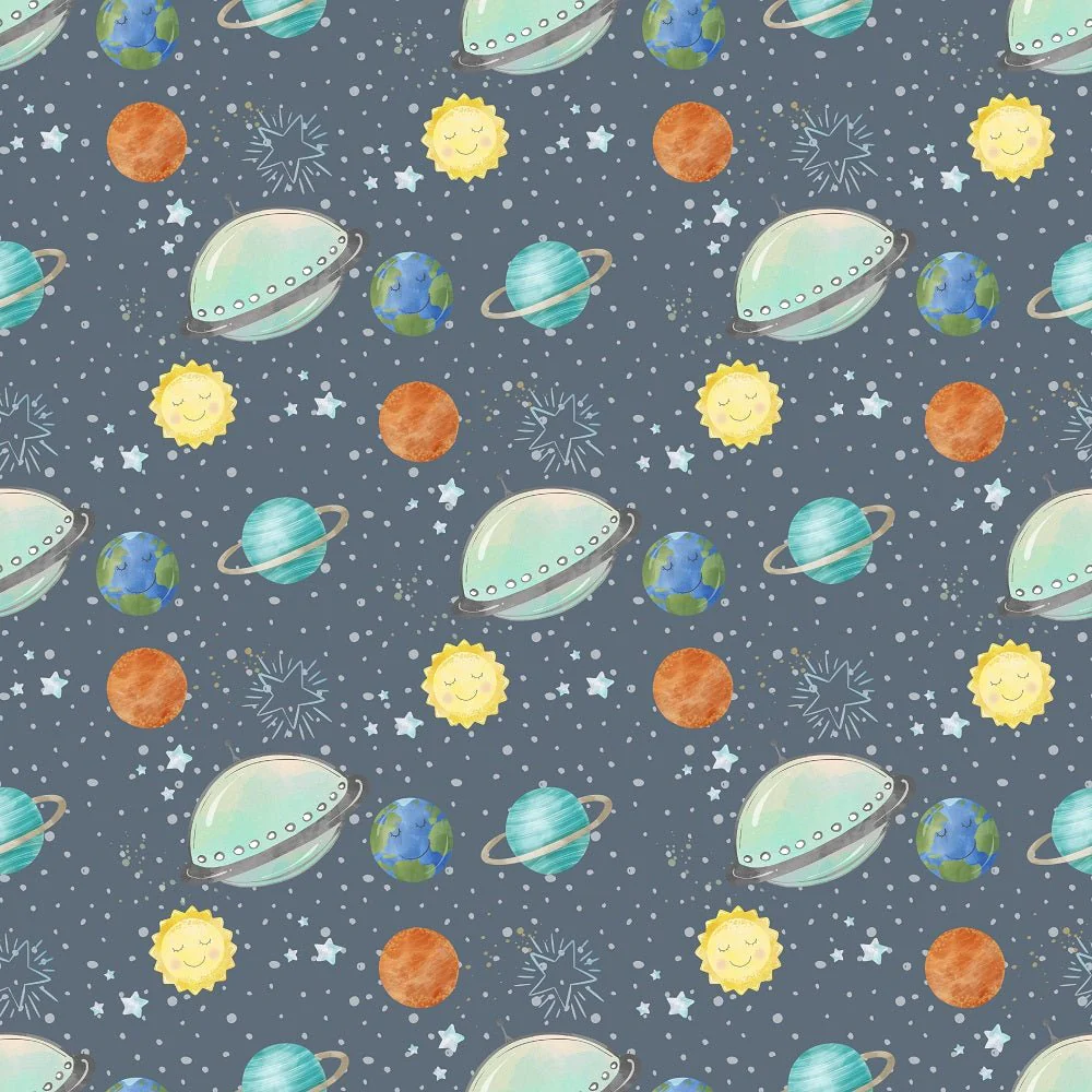 Dreams of Outerspace UFOs Fabric - Dark Blue