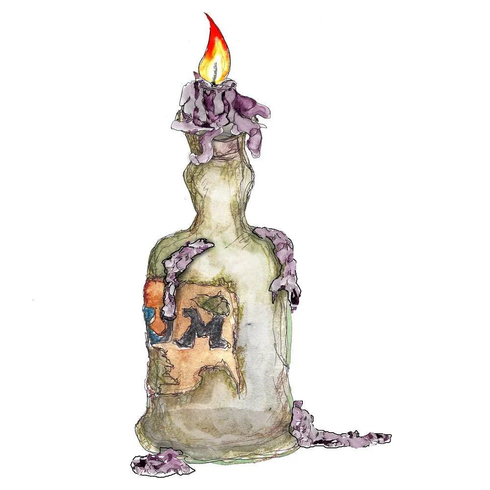 Dripping Wax Bottle Candle Fabric Panel - Purple