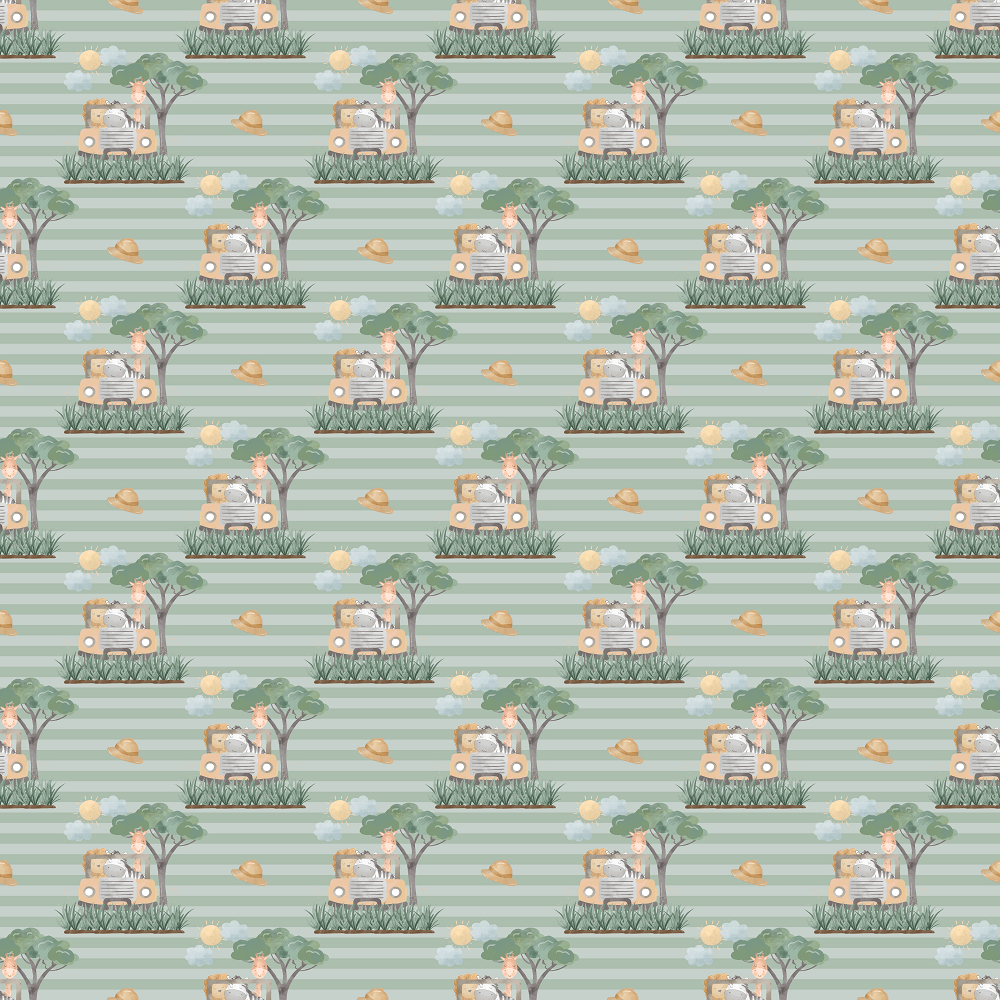 Drive Through The Safari Striped Fabric - Green