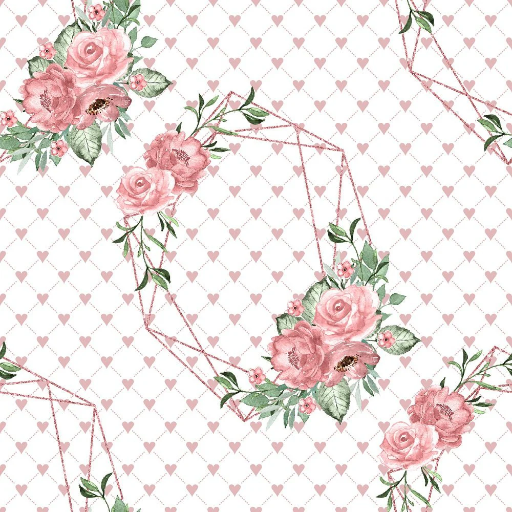 Dusty Rose Garden on Hearts Fabric - White