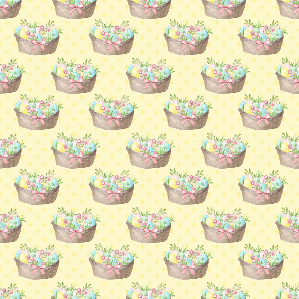 Easter Basket on Floral Fabric - Yellow