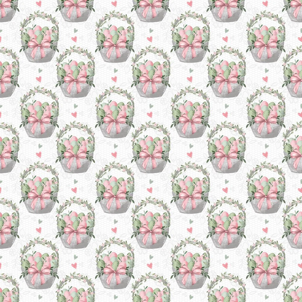 Easter Basket on Honey Comb Fabric - White