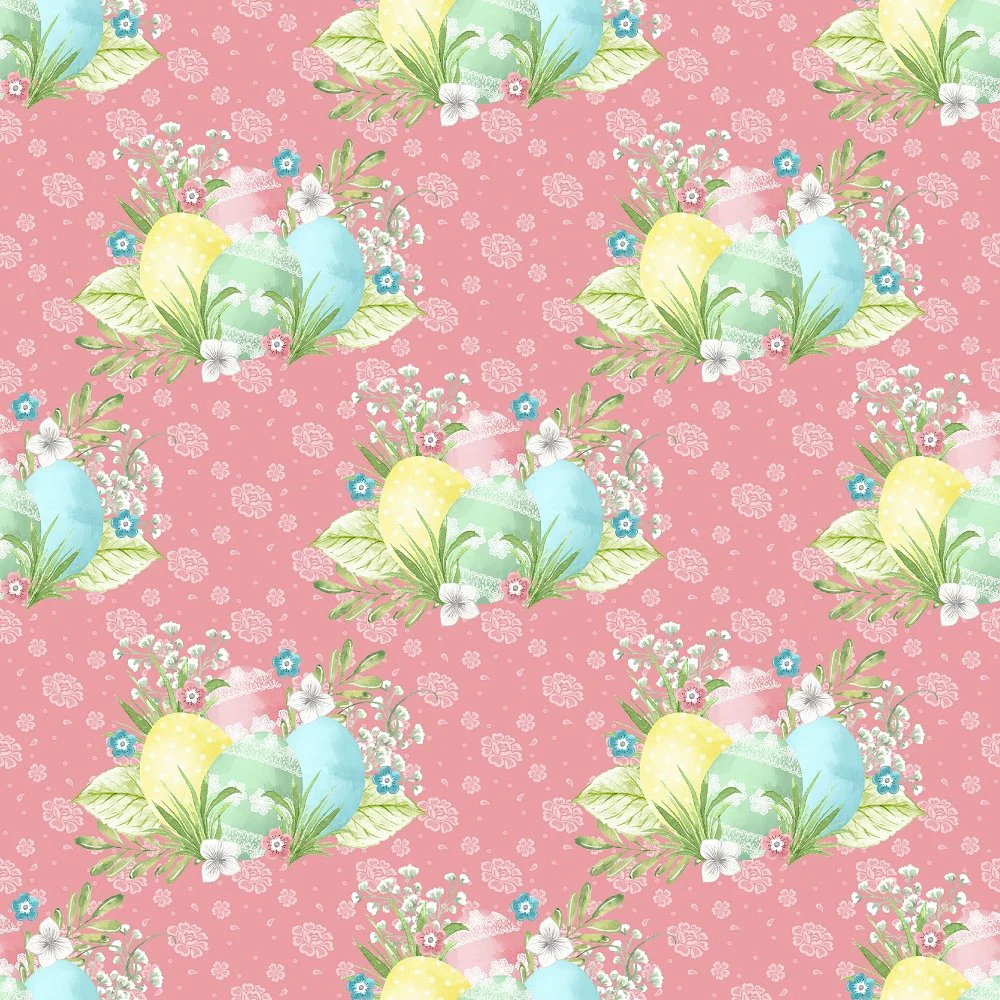Easter Eggs on Dainty Floral Fabric - Pink