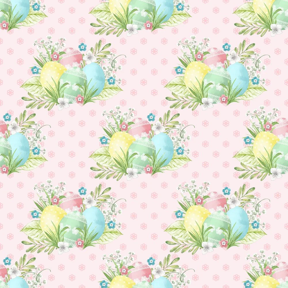 Easter Eggs on Floral Fabric - Pink