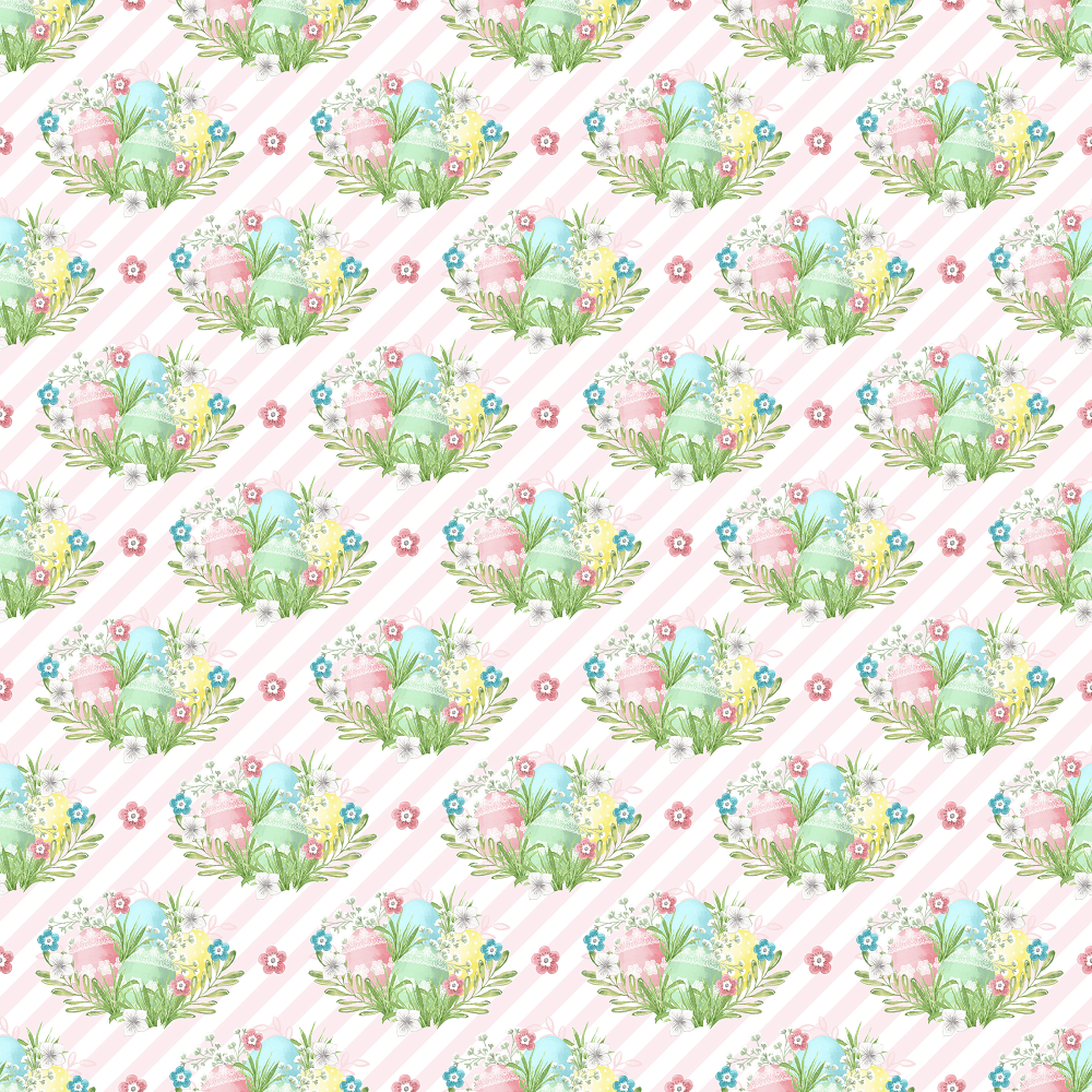 Easter Eggs on Horizontal Striped Fabric - Pink