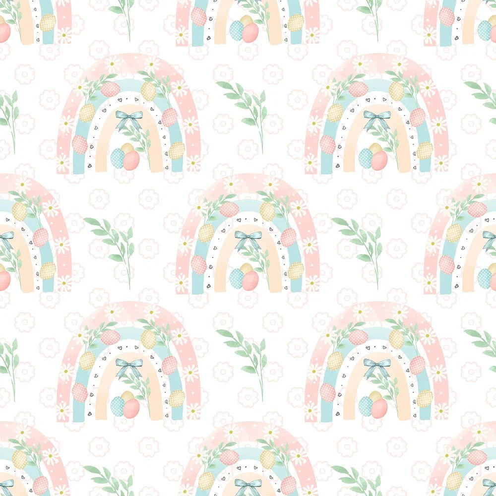 Easter Rainbow Gnomes Rainbows Fabric - White