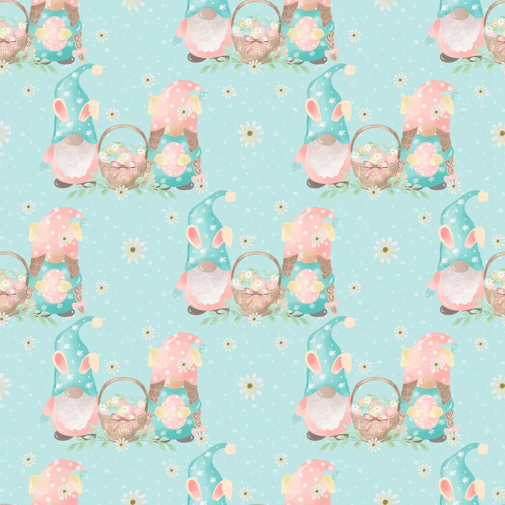 Easter Rainbow Gnomes with Basket Fabric - Blue