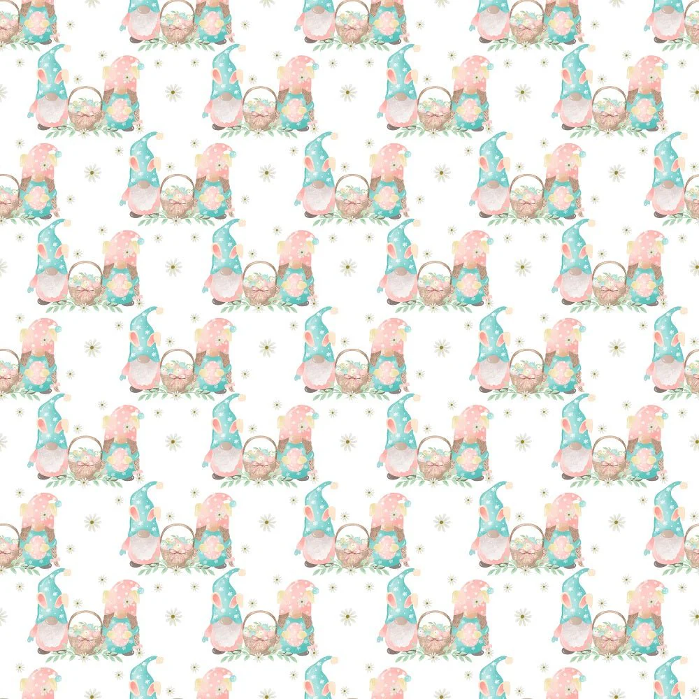 Easter Rainbow Gnomes with Basket Fabric - White