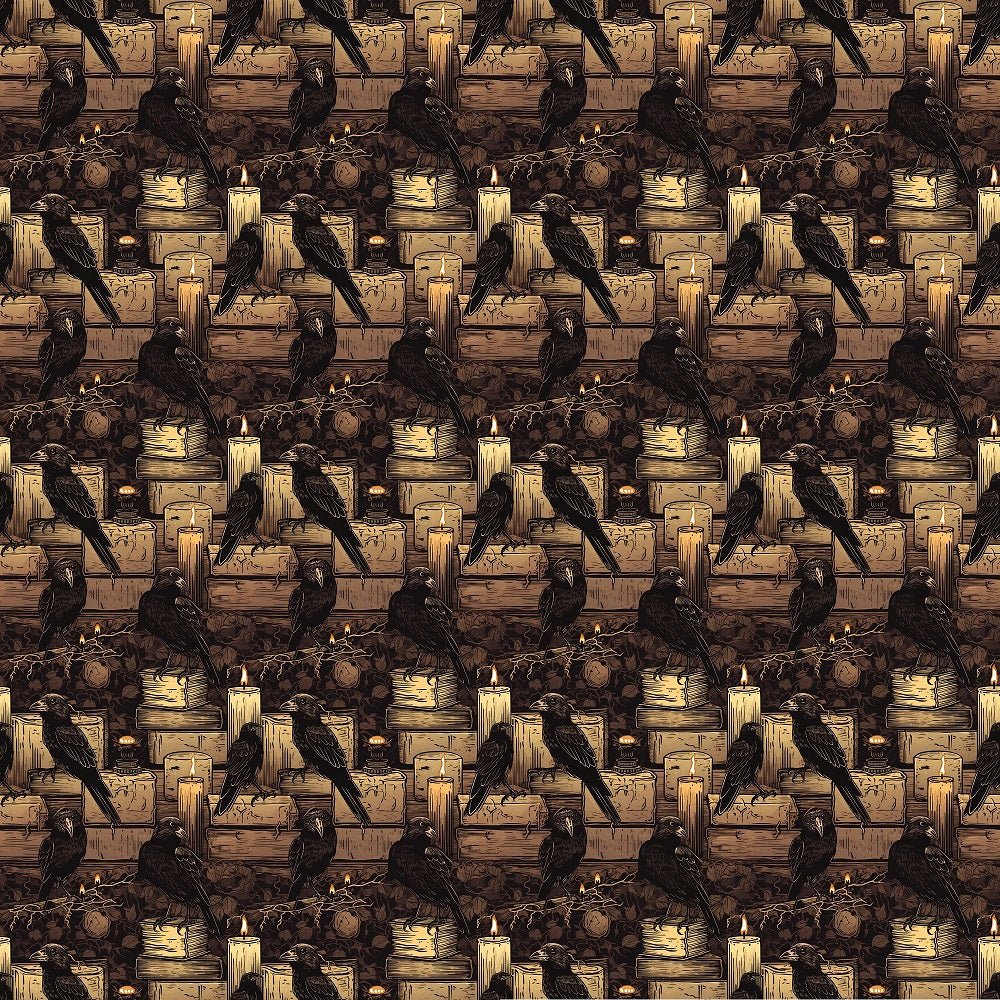 Edgar Allen Poe Crows & Candles Fabric