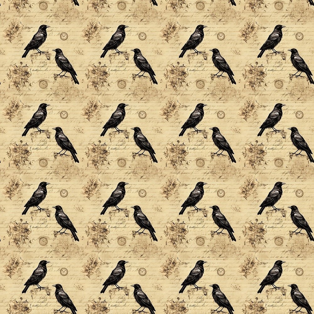 Edgar Allen Poe Crows & Old Letter #1 Fabric