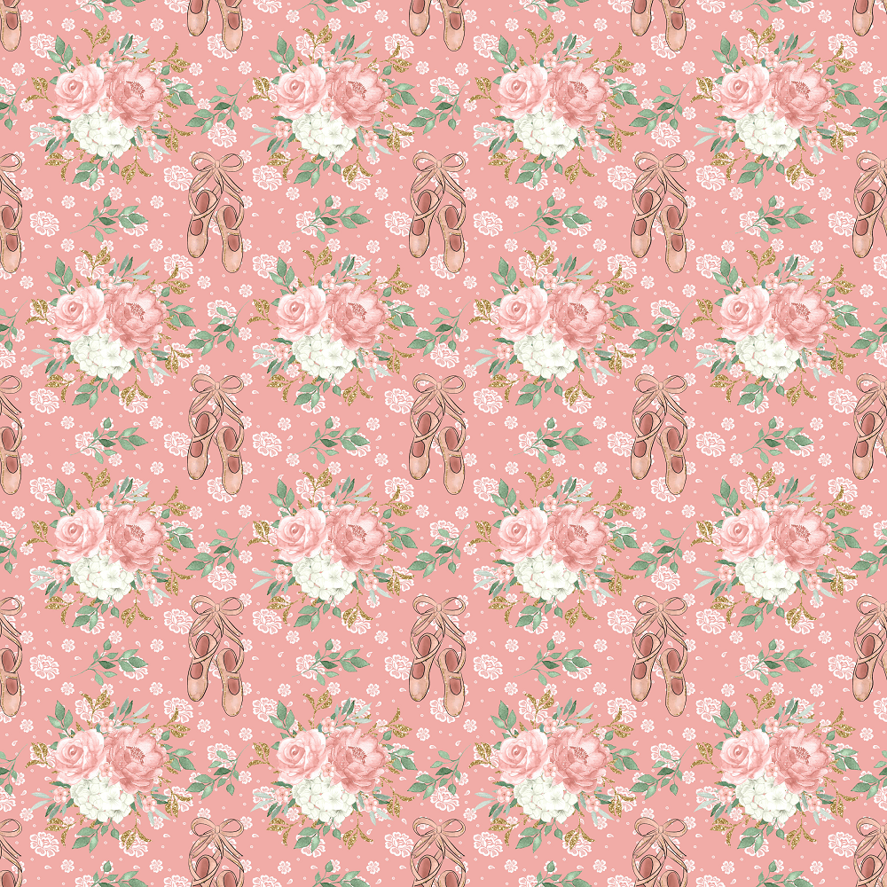 Elegant Ballerina Point Shoes and Floral Bouquets Fabric - Pink
