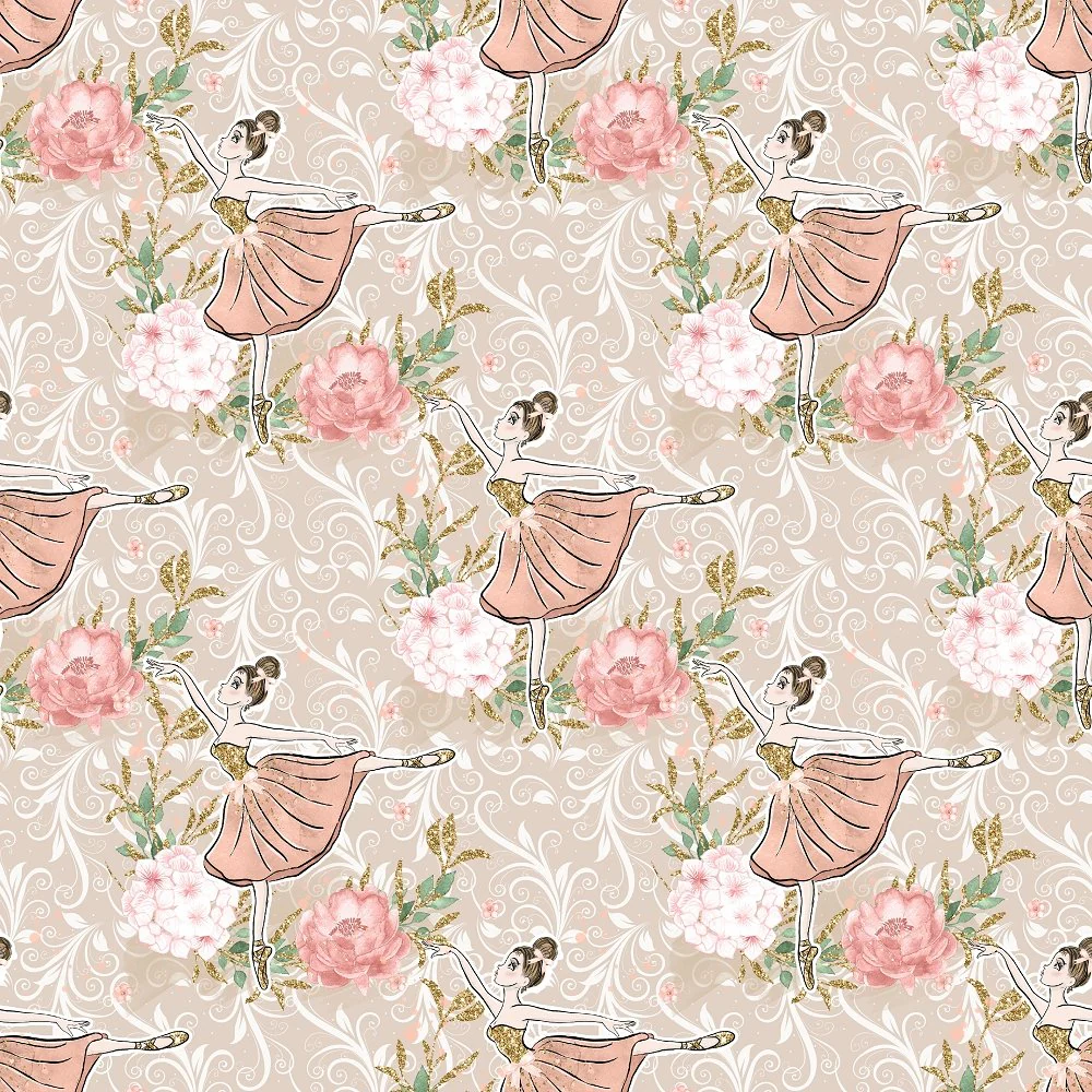 Elegant Ballerina Swirl Vines Fabric - Tan