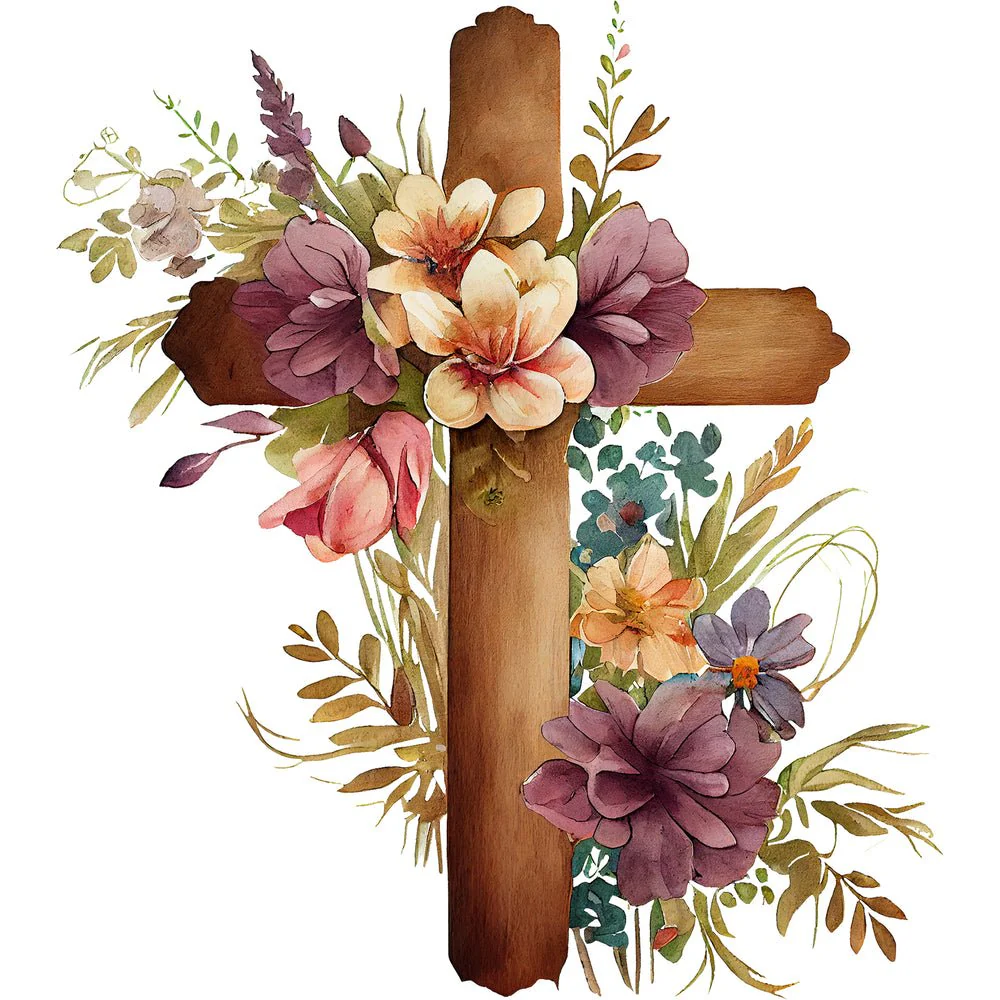 Elegant Crosses and Flowers #1 Fabric Panel