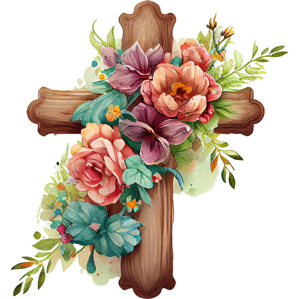 Elegant Crosses and Flowers #2 Fabric Panel