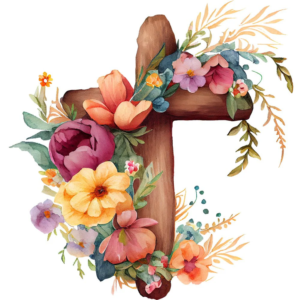 Elegant Crosses and Flowers #4 Fabric Panel
