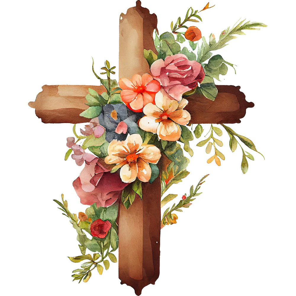 Elegant Crosses and Flowers #6 Fabric Panel